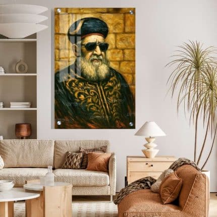 הרב עובדיה יוסף - ציור מים גווני זהב שחור